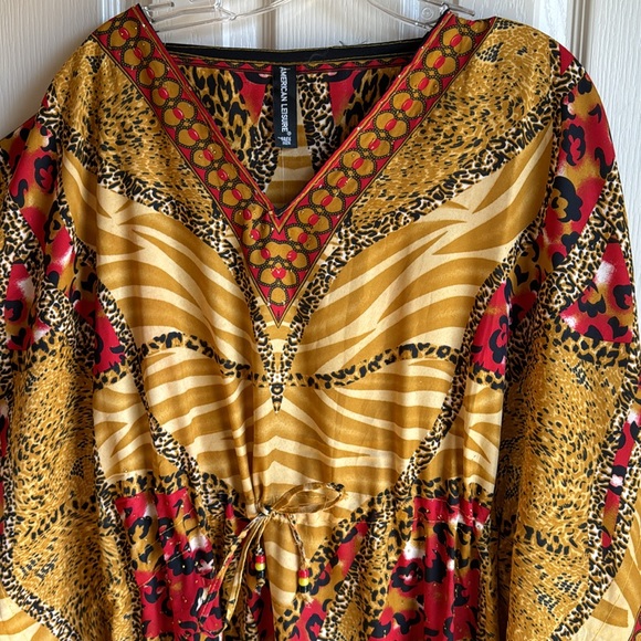 NWT AMERICAN LEISURE COLORFUL TRIBAL LOOK PRINT CAFTAN ONE SIZE - Picture 3 of 8